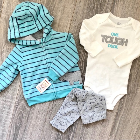 Carter's Other - Carter’s 3 Piece Striped Rhino Cardigan Set